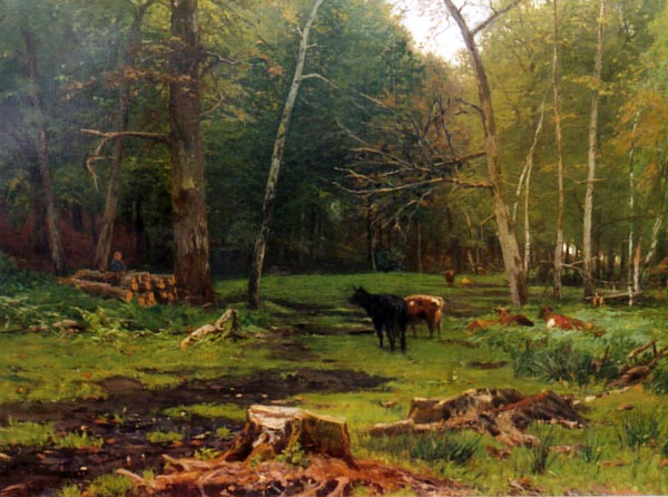Gemälde einer Landschaft mit Kühen